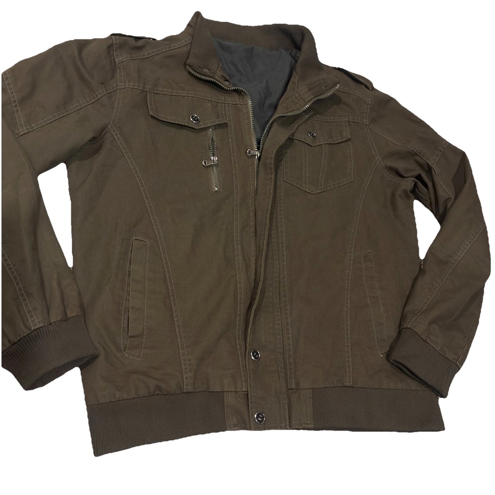 Military Style Field Utility Jacket Dk Green Men XL Stand Collar Zip/Snap Front